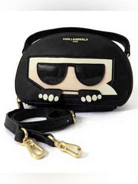NWOT Karl Lagerfeld Black Crossbody Bag with Cream Appliqué Sunglasses Motif